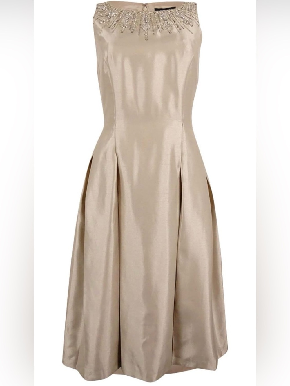 Embellished Neckline A-Line Dress in Champagne
